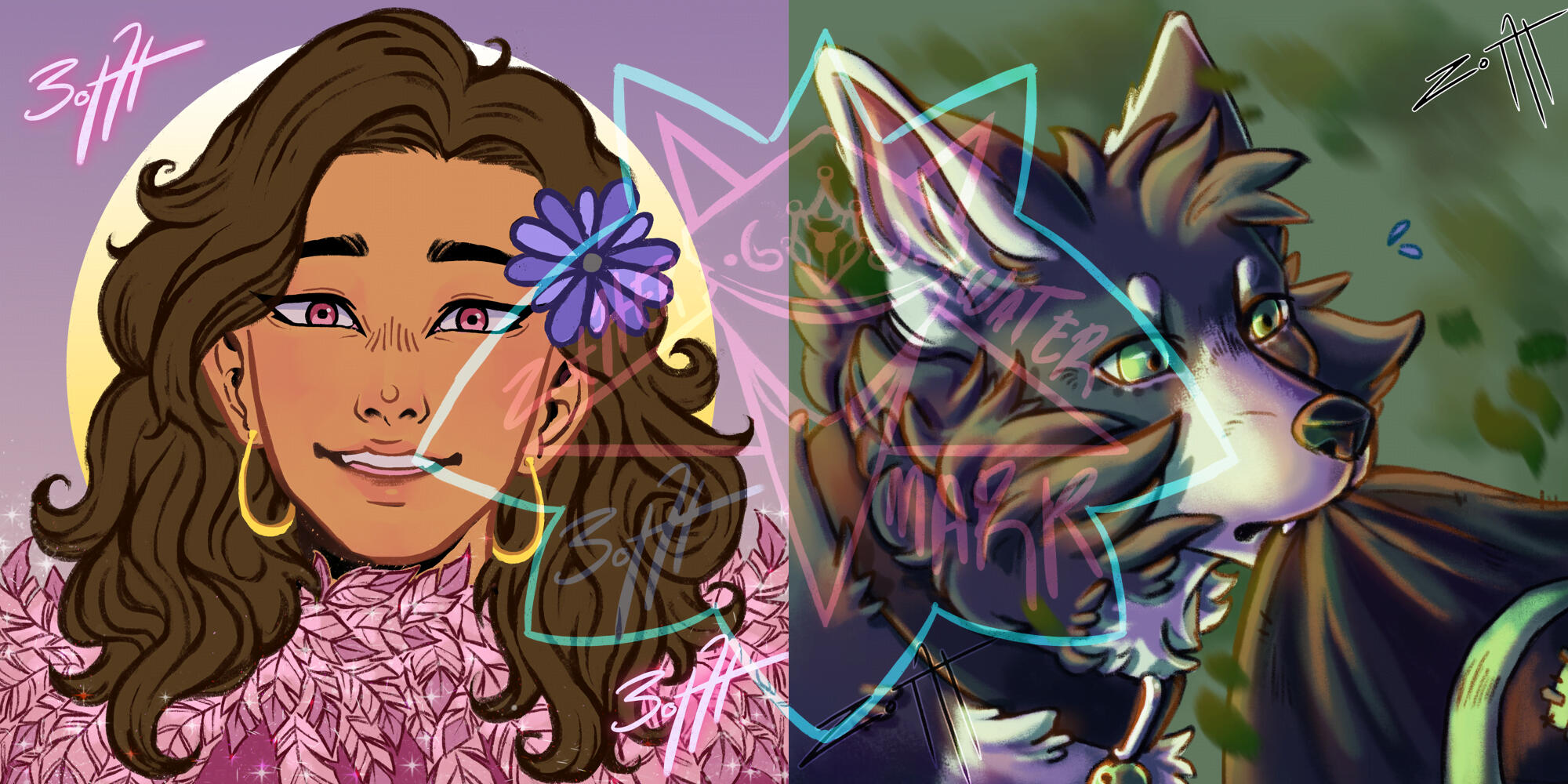 Flat Color $15 (Left) ⁕ Full Rendered $30 (Right)