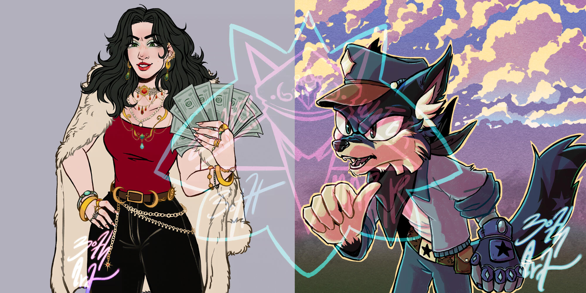 Flat Color (Left) $22 ⁕ Full Rendered $35 (Right)